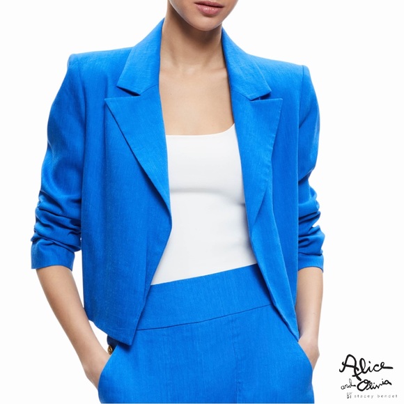 Alice + Olivia Jackets & Blazers - Alice + Olivia **NWT** Denny Linen Cropped Blazer in Sapphire